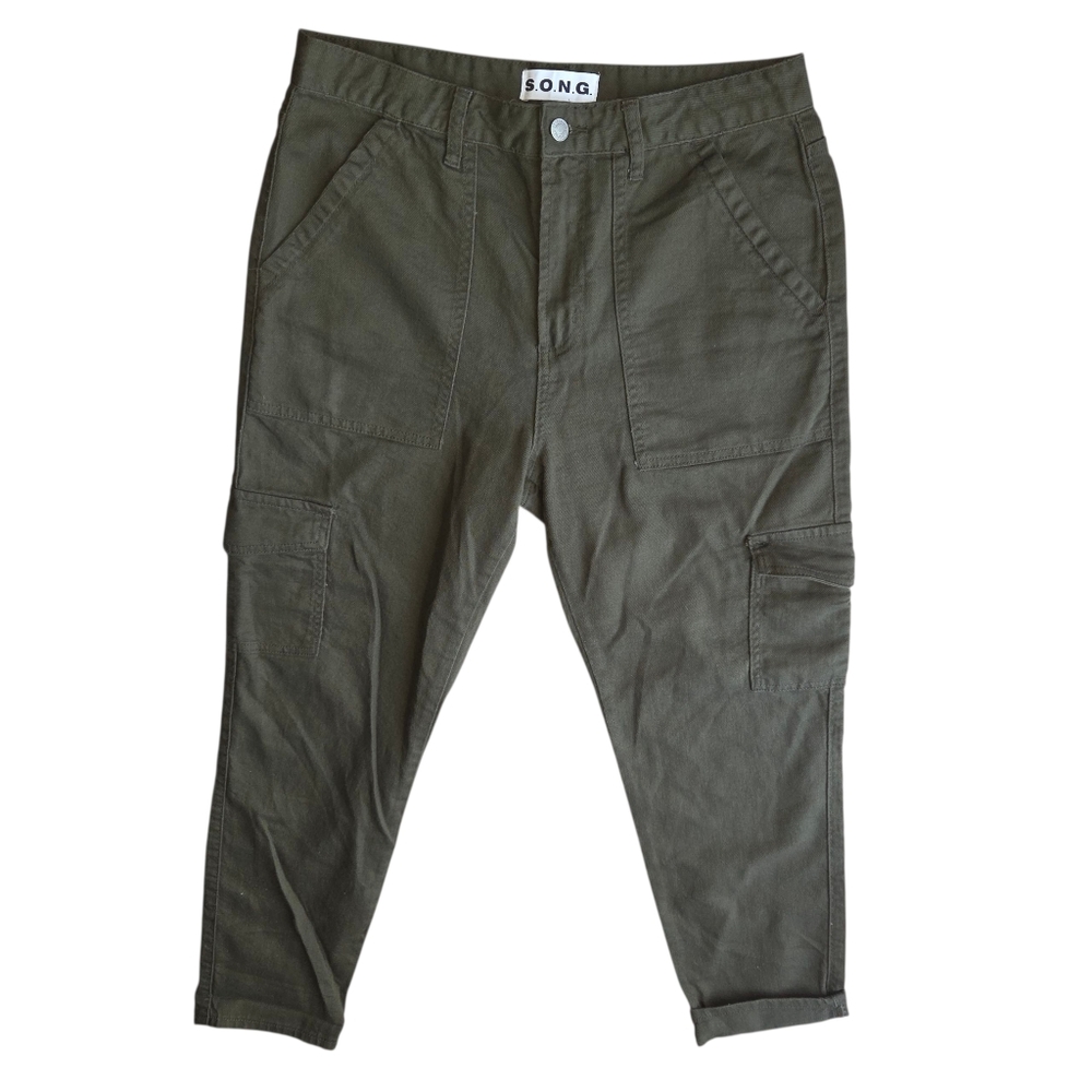 S.O.N.G. Olive Green High Rise Cargo Mom Jeans Size Women's 11/30 EUC